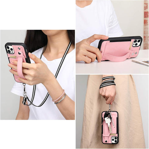 TOOVREN for iPhone 12/12 Pro Lanyard Case with Strap, Compatible with iPhone 12 Case 6.1" 2020,Slim Designer Wallet Protective Case with Card Hold...
